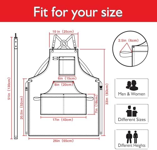 Kitchen Apron, Work Apron, Canvas, Multiple Pockets, Gardening, Painting, BBQ, Artist, Carpenter, Sizes M to XXL, Red | Multiple Pockets, Gardening, Painting, BBQ, Artist, Carpenter, Sizes M to XXL - Image 5