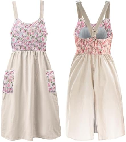 Uaussi Cotton Linen Apron Cross Back Work Apron for Women with Pockets Pinafore Dress X Cross Halter Apron for Chef Gardening by Uaussi