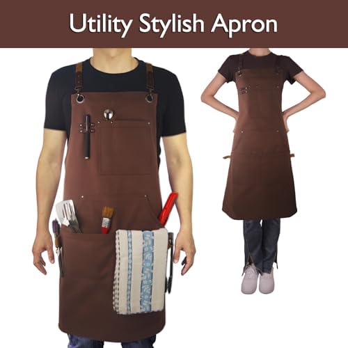 Kitchen Apron, Work Apron, Canvas Apron, Brown | Multiple Pockets, Gardening, Painting, BBQ, Carpenter, Sizes M to XXL - Image 2