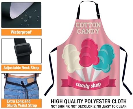 Cotton Candy Kitchen Apron for Women Men, Unisex Adjustable Cooking Apron, Waterproof Apron for Home Kitchen, Restaurant, Coffee House - Image 3