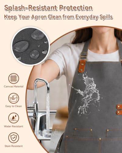 Teskyer Canvas Kitchen Apron with 4 Pockets | Cross Back or Adjustable Strap Design, 4 Utility Pockets, Water & Oil Resistant Fabric for Cooking Gardening & Crafts - Image 4