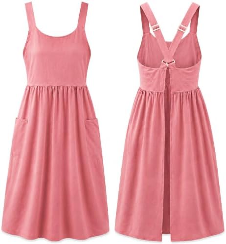 Uaussi Cotton Linen Apron Cross Back Work Apron for Women with Pockets Pinafore Dress X Cross Halter Apron for Chef Gardening by Uaussi