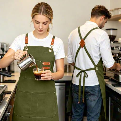 NLUS Chef Aprons for Men Women with 4 Pockets, Water Repellent Cotton Canvas Cross Back Apron - Image 6