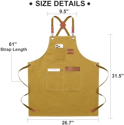 ZOMAO Chef Apron for Women Men with Large Pockets, Cotton Canvas Cross Back Waterproof Work Aprons for Kitchen Cooking Bib - Image 7