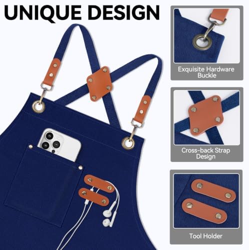 NLUS Chef Aprons for Men Women with 4 Pockets, Water Repellent Cotton Canvas Cross Back Apron - Image 4