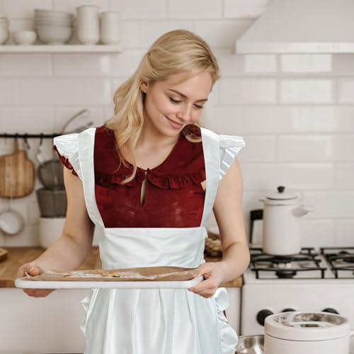 White Maid Apron for Women Cotton Waist Half Maid Costume Victorian Retro Ruffled Kitchen Cute Vintage Party Cosplay - Image 3