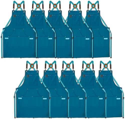 10 Pack Kitchen Apron, Work Apron, Canvas Apron, Blue | Multiple Pockets, Gardening, Painting, BBQ, Artist, Carpenter, Sizes M to XXL by Stenffy