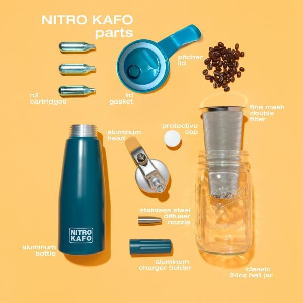 Premium 1L Nitro Coffee Maker, Aluminum Nitro Cold Brew Coffee Maker with Nitro Diffuser Nozzle & Cold Brew Pitcher for Making Nitro Cold Brew, 1 Quart/1L, Includes (10) N2 Cartridges