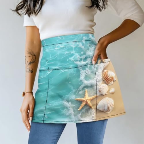 Server Apron with 3 Pockets 13 Inch Short Half Waist Aprons Waterproof Cooking Aprons for Women Men - Image 2
