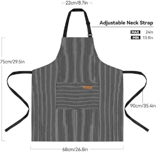 Chef Apron Bib Apron with 2 Large Pockets Adjustable Neck Strap Kitchen Apron Cooking Apron Stripes Baking Apron - Image 2