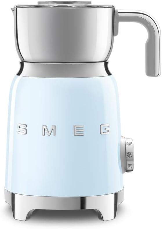 SMEG Retro 50's Style Milk Frother with 2 Disks 6 Preset Programs Hot or Cold Frothing and Induction Heating (Pastel Blue)