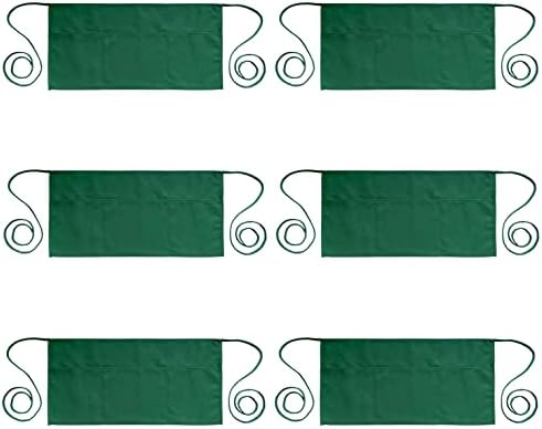 PLOYMONO 6P Green Server Apron with 3 Pockets, Short Waist Waitress Apron | Polyester Short Waiter Apron with 3 Deep Pockets, Great for Restaurant Servers, Bartenders, Hosts, Baristas by PLOYMONO