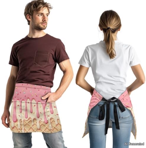 Server Apron with 3 Pockets 13 Inch Short Half Waist Aprons Waterproof Cooking Aprons for Women Men - Image 3