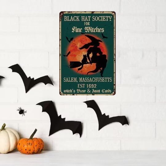 bivrten Black Hat Society for Fine Witches Poster Sign - Vintage Retro Metal Tin Sign Witches Halloween Decor For Bedroom Garden Coffee Bathroom Bar Farmhouse Country Home 8x12Inch - Image 3