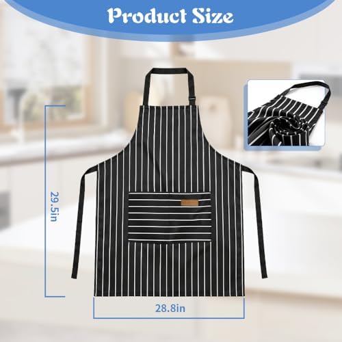 Chef Apron Bib Apron with 2 Large Pockets Adjustable Neck Strap Kitchen Apron Cooking Apron Stripes Baking Apron - Image 3