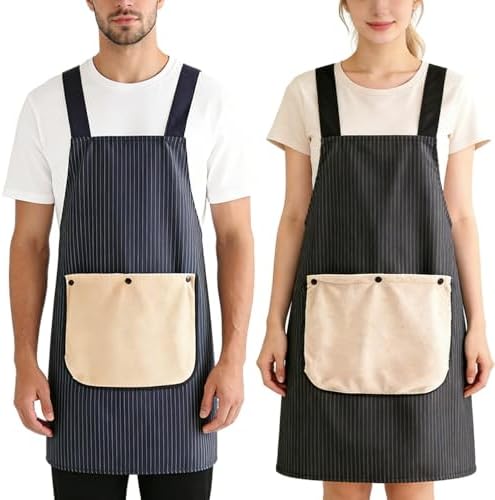 Chef Apron Bib Apron with 2 Large Pockets Adjustable Neck Strap Kitchen Apron Cooking Apron Stripes Baking Apron - Image 2