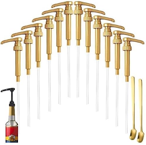 12 Pcs Syrup Pumps Dispenser, Compatible with 25.4 Oz/750ml Bottles, Great for Home & Coffee Bar Drinking Mixes, Tea, Beverage, Cocktails, Plus Spoons(Gold 5.23") - Image 2