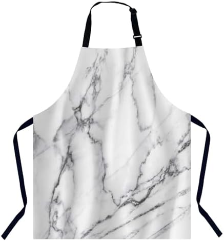 White Marble Texture Waterproof Apron Kitchen Chef Aprons Bibs for Grooming Cooking Baking Painting Gardening by Unknown