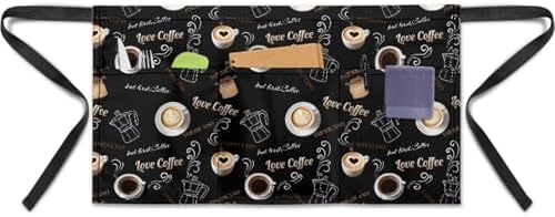 Server Apron with 3 Pockets 13 Inch Short Half Waist Aprons Waterproof Cooking Aprons for Women Men by Unknown