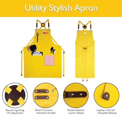 Kitchen Apron, Work Apron, Canvas Apron, Yellow | Multiple Pockets, Gardening, Painting, BBQ, Artist, Carpenter, Sizes M to XXL - Image 3