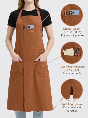 Molaxhome Split Pottery Apron with 3 Pockets Unisex with Adjustable Strap | Cotton Blend,Kitchen Apron,for Ceramics,Gardening,Kitchen Cooking - Image 5