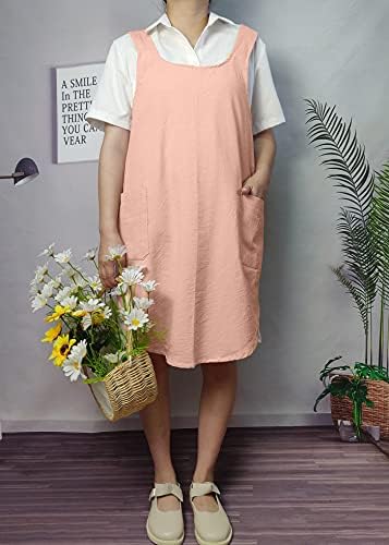Cotton Cross Back Aprons Solid Color Cooking Kitchen Garden Smock for Women Girls with Pockets - Image 2