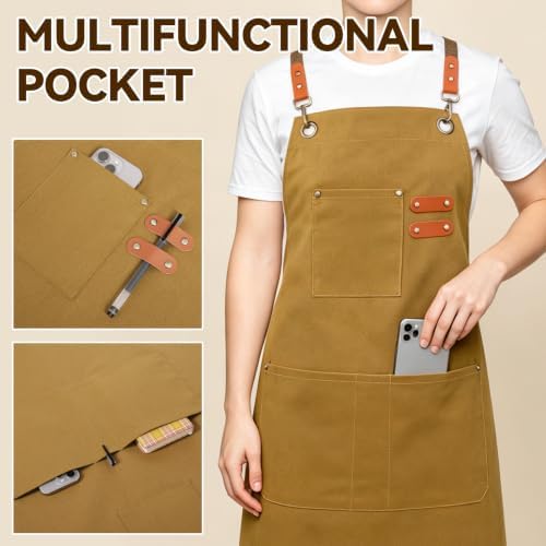 NLUS Chef Aprons for Men Women with 4 Pockets, Water Repellent Cotton Canvas Cross Back Apron - Image 5