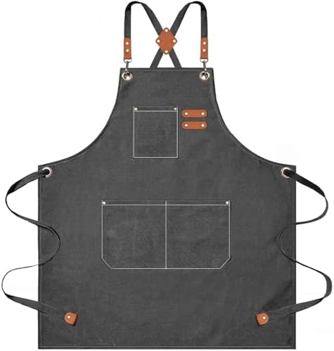 AFUN Aprons for Men Women with Large Pockets, 16-Ounce Cotton Canvas Cross Back Apron by BringYouaFun