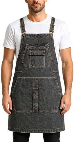 Denim Apron, Waist Apron with Pockets and Adjustable Long Ties by Unknown
