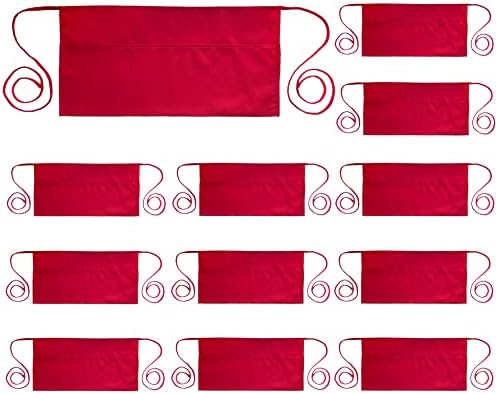 PLOYMONO 12P Red Server Apron with 3 Pockets, Short Waist Waitress Apron | Polyester Short Waiter Apron with 3 Deep Pockets, Great for Restaurant Servers, Bartenders, Hosts, Baristas by PLOYMONO