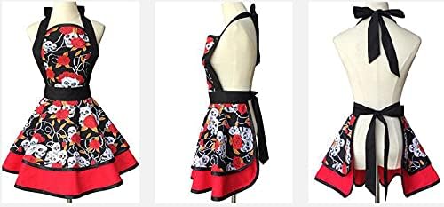 Hyzrz Halloween Costume Skull Skeleton Bones Featured Retro Aprons for Women Girls Cake Kitchen Cook Apron (Skull head) - Image 4