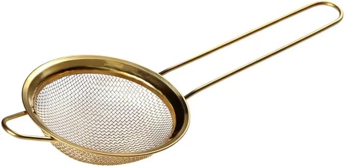 BlendWell Fine Mesh Sifter with Handle, Gold Stainless Steel Strainer for Matcha, Flour, Tea, and Juices