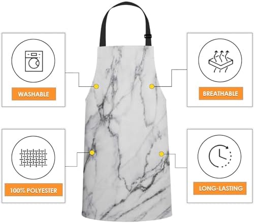 White Marble Texture Waterproof Apron Kitchen Chef Aprons Bibs for Grooming Cooking Baking Painting Gardening - Image 4