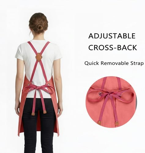 ZOMAO Chef Apron for Women Men with Large Pockets, Cotton Canvas Cross Back Waterproof Work Aprons for Kitchen Cooking Bib - Image 3