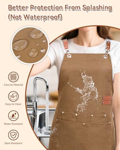 Teskyer Canvas Kitchen Apron with 4 Pockets | Cross Back or Adjustable Strap Design, 4 Utility Pockets, Water & Oil Resistant Fabric for Cooking Gardening & Crafts - Image 4
