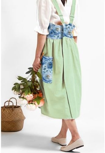 Uaussi Cotton Linen Apron Cross Back Work Apron for Women with Pockets Pinafore Dress X Cross Halter Apron for Chef Gardening - Image 3