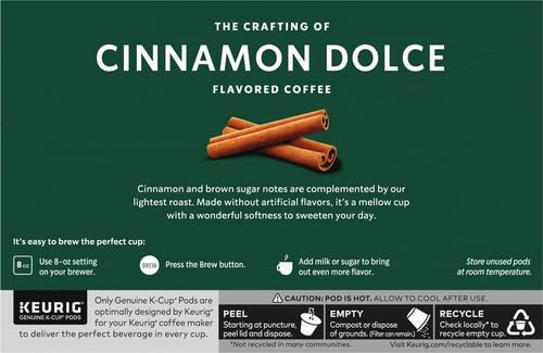 Starbucks K-Cup Coffee Pods, Cinnamon Dolce Flavored Coffee, Naturally Flavored, 100% Arabica, 1 box (10 pods) (Pack of 2)