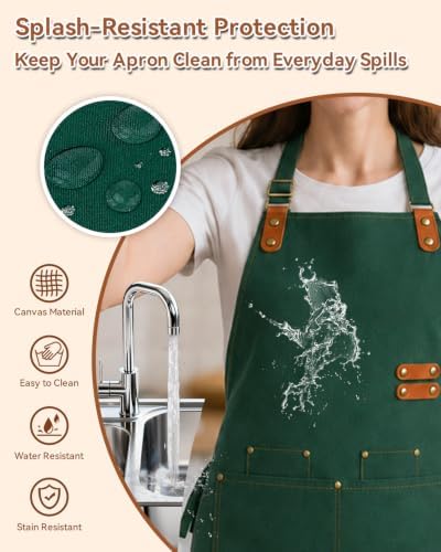 Teskyer Canvas Kitchen Apron with 4 Pockets | Cross Back or Adjustable Strap Design, 4 Utility Pockets, Water & Oil Resistant Fabric for Cooking Gardening & Crafts - Image 4