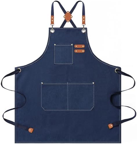 AFUN Aprons for Men Women with Large Pockets, 16-Ounce Cotton Canvas Cross Back Apron by BringYouaFun