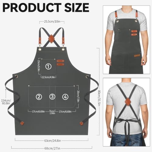 NLUS Chef Aprons for Men Women with 4 Pockets, Water Repellent Cotton Canvas Cross Back Apron - Image 2