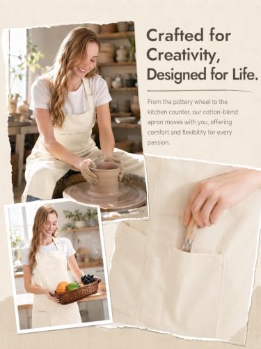 Molaxhome Split Pottery Apron with 3 Pockets Unisex with Adjustable Strap | Cotton Blend,Kitchen Apron,for Ceramics,Gardening,Kitchen Cooking - Image 7