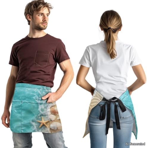 Server Apron with 3 Pockets 13 Inch Short Half Waist Aprons Waterproof Cooking Aprons for Women Men - Image 3