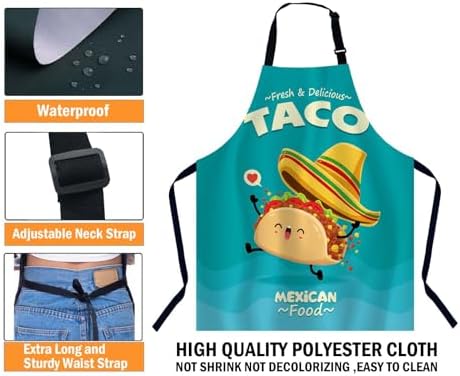 Vintage Mexican Food Bib Apron with Adjustable Neck for Men Women,Suitable for Kitchen Cooking Chef Grill Bistro BBQ Apron - Image 3