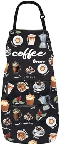 PXTIDY Coffee Time Kitchen Apron Barista Gift Home Cafe Gift Coffeeholic Gift Coffee Shop Apron For Waterproof Adjustable by PXTIDY