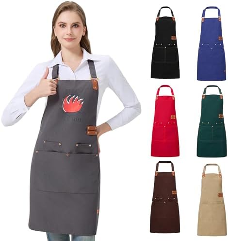 Personalized Waterproof Canvas Apron Custom Logo - Heavy Duty Cross Back 4 Pockets for Men Women Chef Barista by Gloryage