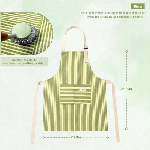 Chef Apron Bib Apron with 2 Large Pockets Adjustable Neck Strap Kitchen Apron Cooking Apron Stripes Baking Apron - Image 2