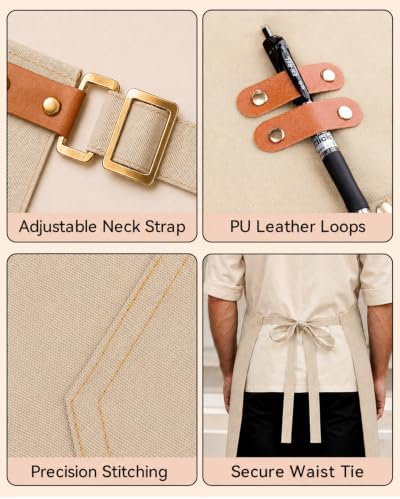 Teskyer Canvas Kitchen Apron with 4 Pockets | Cross Back or Adjustable Strap Design, 4 Utility Pockets, Water & Oil Resistant Fabric for Cooking Gardening & Crafts - Image 5
