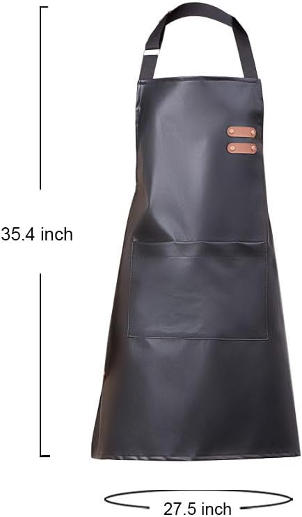 Waterproof Apron Large Pocket PU Material Waterproof Oil-proof Dust-proof Apron Black and Red - Image 8