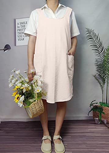 Cotton Cross Back Aprons Solid Color Cooking Kitchen Garden Smock for Women Girls with Pockets - Image 3