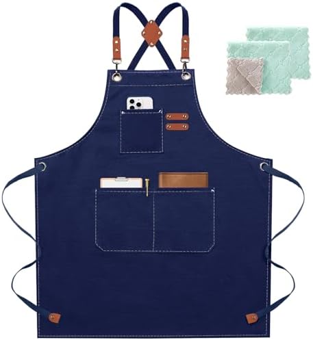 ZOMAO Chef Apron for Women Men with Large Pockets, Cotton Canvas Cross Back Waterproof Work Aprons for Kitchen Cooking Bib by ZOMAO